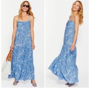 J McLaughlin Paris Linen Maxi Dress Geti Swirl Blue White Aqua Size S NEW
